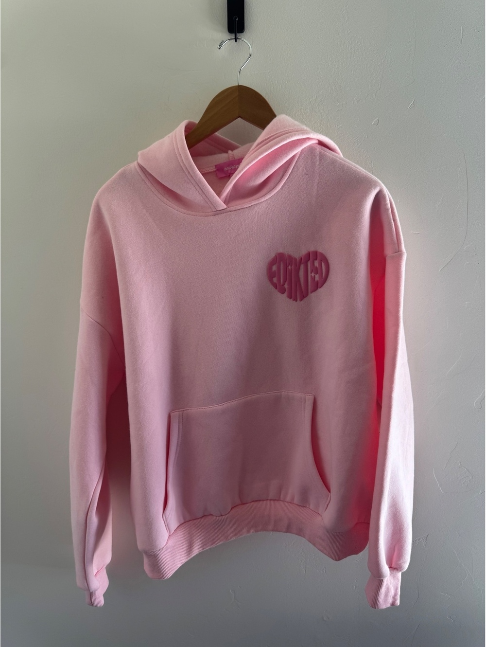 EDIKTED Pink Heart Graphic Oversized Hoodie Size Small NWT